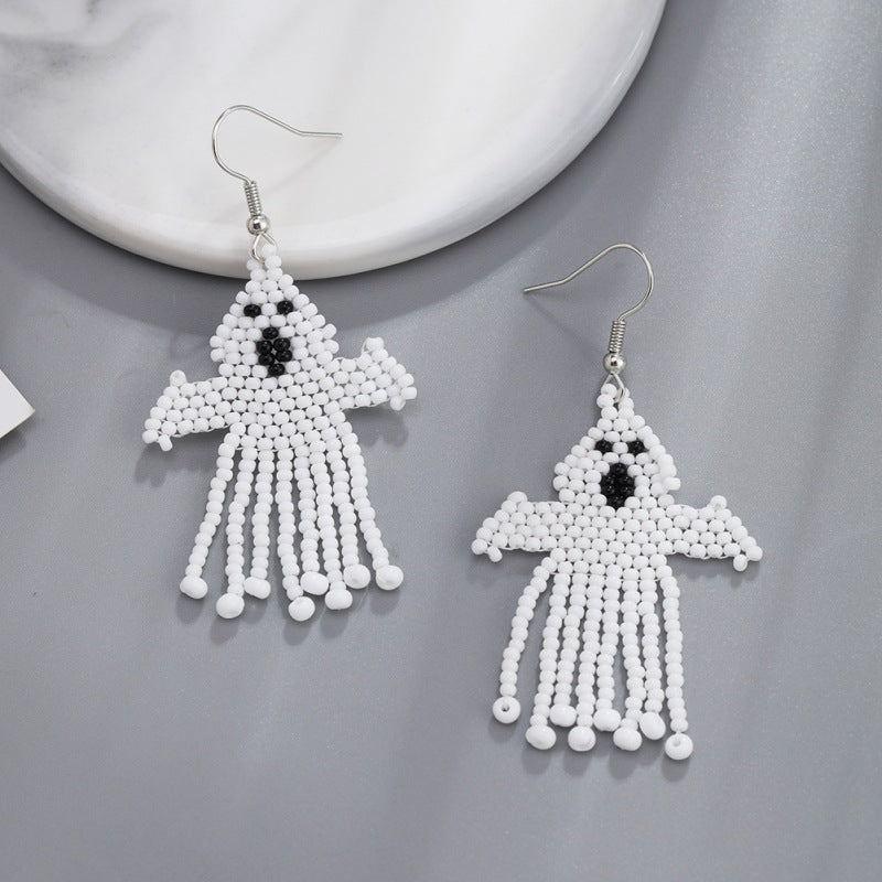 Wholesale Halloween Creative Skull Ghost Handmade Rice Bead Tassel Earrings